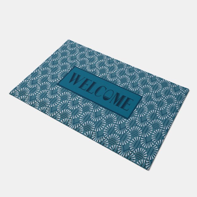 Smart Blue Deco Patterned Door Mat. Doormat (Angled)