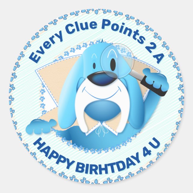 Smart Blue Hound Dog Cartoon Detective | Party Classic Round Sticker (Front)