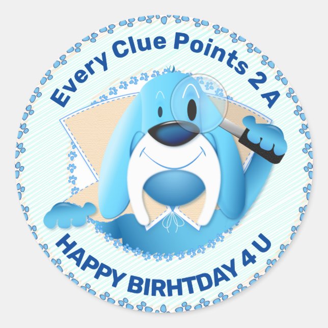 Smart Blue Hound Dog Cartoon Detective | Party Classic Round Sticker (Front)