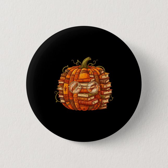Smart Book Pumpkin Retro Fall Teacher Reading Hall 6 Cm Round Badge (Front)