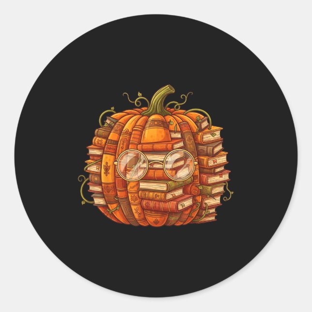 Smart Book Pumpkin Retro Fall Teacher Reading Hall Classic Round Sticker (Front)