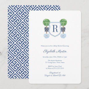 Smart Boxwood Monogram Crest Boy Baby Shower Party Invitation