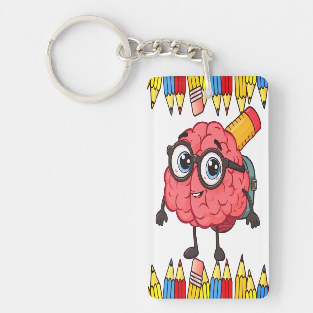 Smart Brain Acrylic Keychain – Cute Back To School (Front)
