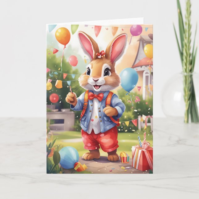 Smart bunny, celebrating outdoors in garden | Card (Front)