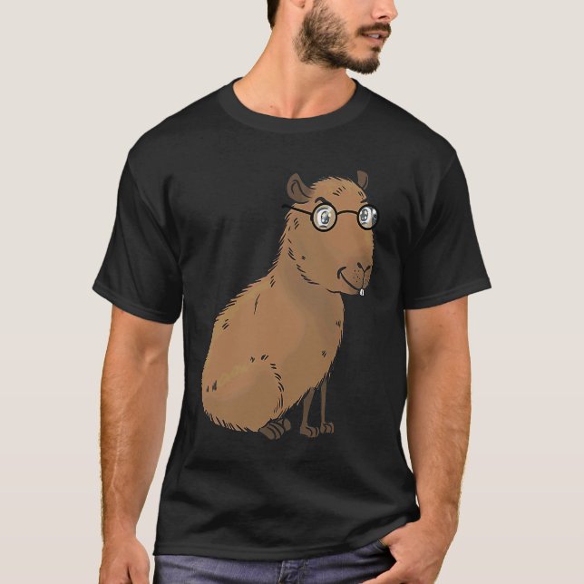Smart Capybara with Glasses Work Outfit Home offic T-Shirt (Front)