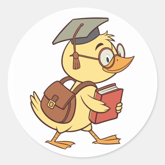 Smart Cartoon Duck Student Graduation Classic Round Sticker (Front)