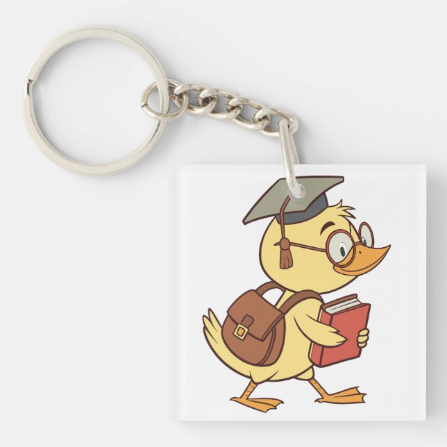 Smart Cartoon Duck Student Graduation Key Ring (Front)