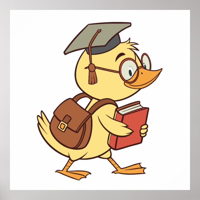 Smart Cartoon Duck Student Graduation Poster (Front)