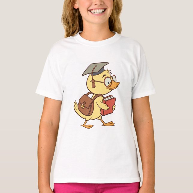 Smart Cartoon Duck Student Graduation T-Shirt (Front)