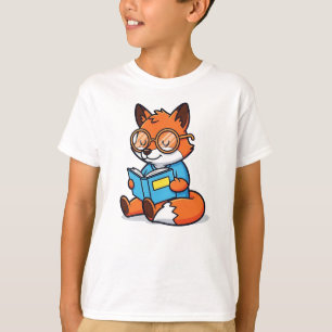 Smart Cartoon Fox Reading a Book T-Shirt