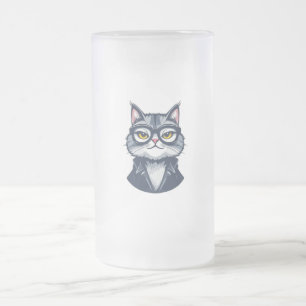 Smart Cat with Glasses Frosted Glass Mug
