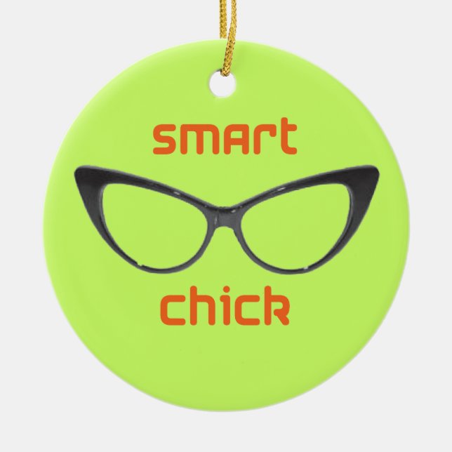 Smart Chick Geek Eyeglasses Ceramic Tree Decoration (Front)
