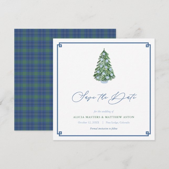Smart Christmas Tree Green Blue Winter Wedding Save The Date (Front/Back)
