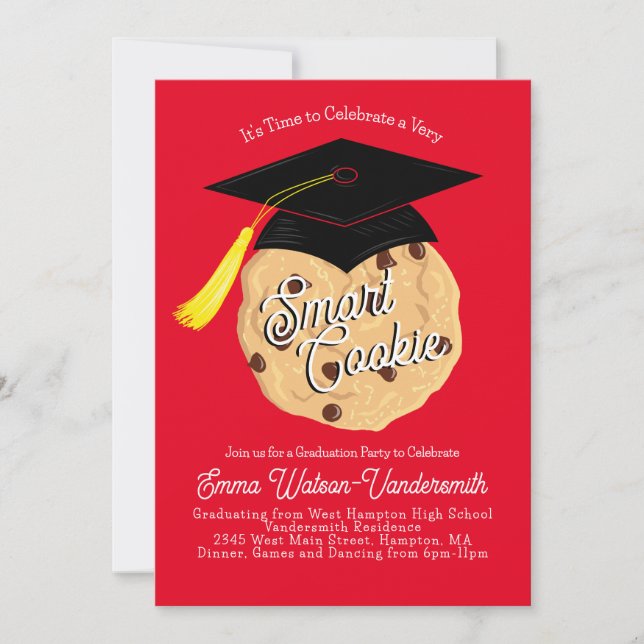 Smart Cookie Graduation Party Red Invitation (Front)