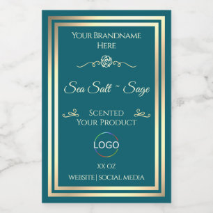 Smart Dark Teal Product Label Gold Frame with Logo