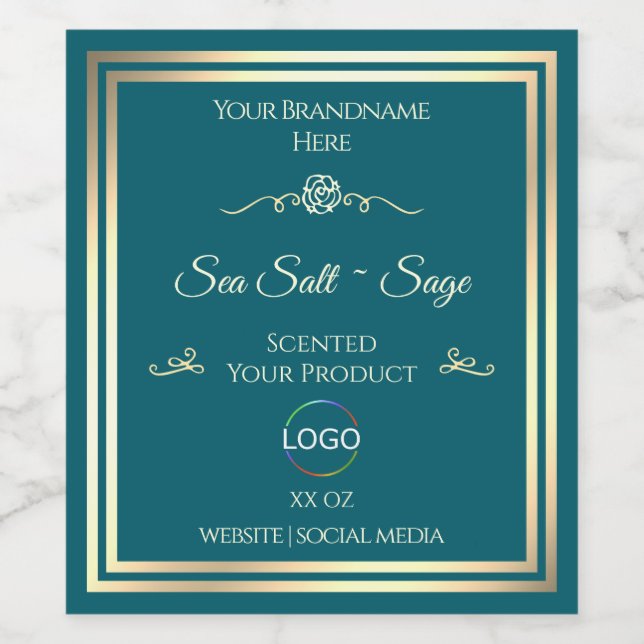 Smart Dark Teal Product Label Gold Frame with Logo (Single Label)