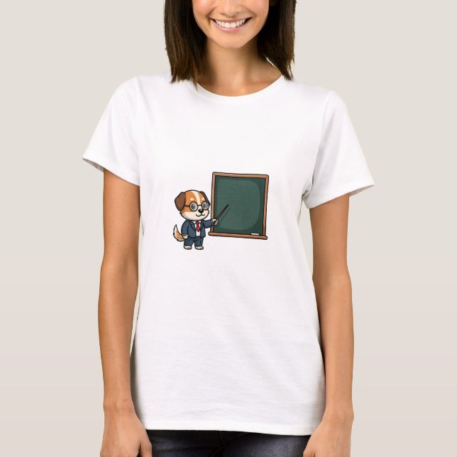 Smart Dog Professor in Suit Pointing at Blackboard T-Shirt (Front)