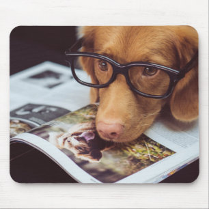 Smart Dog with Glasses on a Book Mouse Mat
