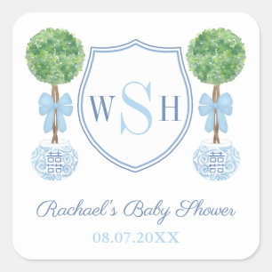 Smart Family Monogram Crest Boxwood Topiary Favour Square Sticker