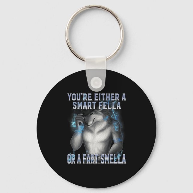Smart Fella Alpha Wolf Meme Funny Werewolf Cursed  Key Ring (Front)