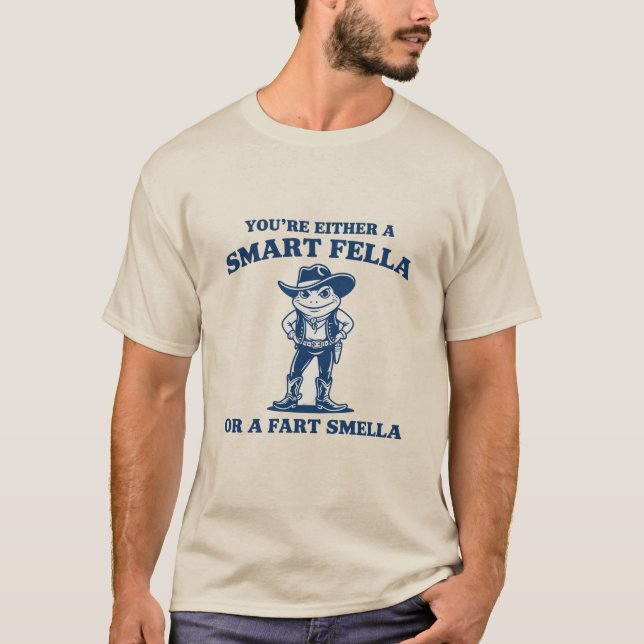 Smart Fella or Fart Smella Retro Frog Meme Funny T-Shirt (Front)
