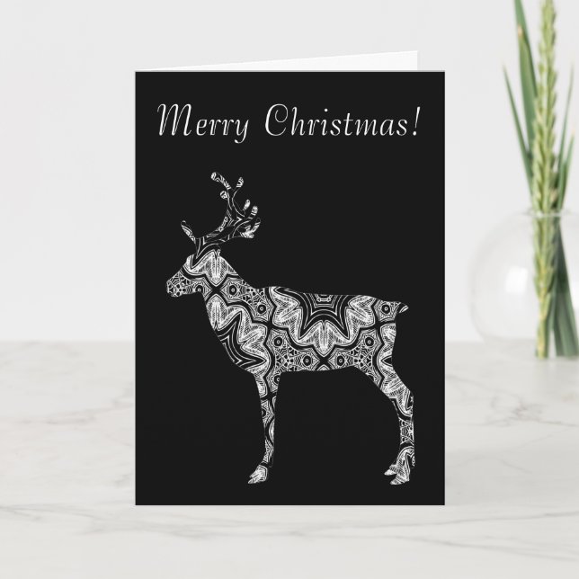 Smart Geometric Pattern Reindeer Merry Christmas Holiday Card (Front)