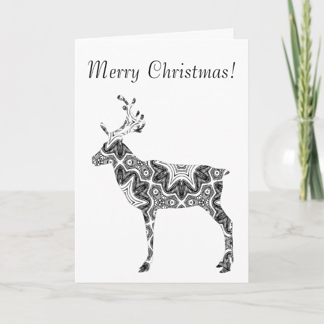 Smart Geometric Pattern Reindeer Merry Christmas Holiday Card (Front)