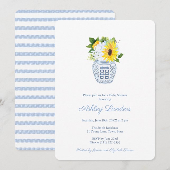 Smart Ginger Jar Sunflowers Boy Baby Shower Invitation (Front/Back)