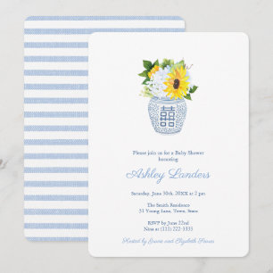 Smart Ginger Jar Sunflowers Boy Baby Shower Invitation