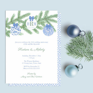 Smart Holidays Monogram Wedding Anniversary Party Invitation