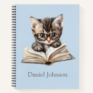 Smart Kitten with Glasses Personalised Notebook