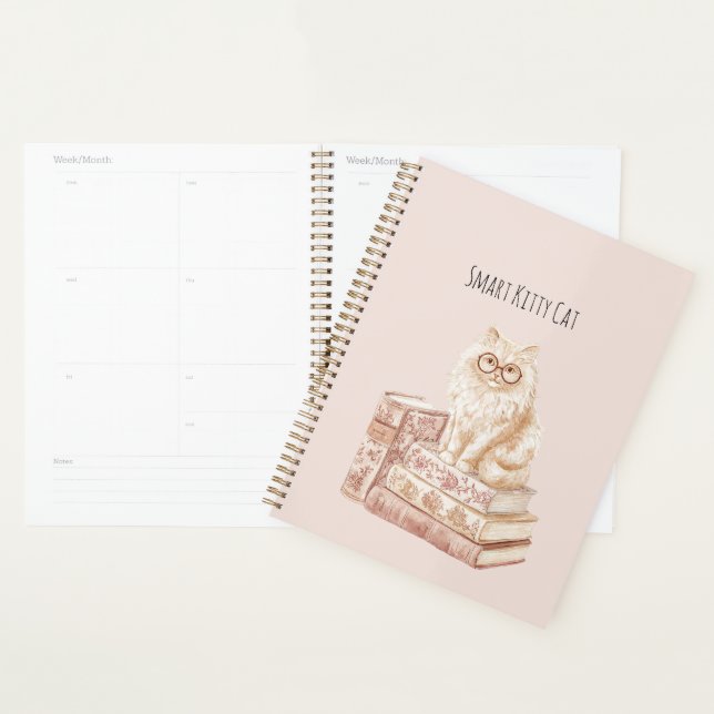 Smart Kitty Cat Glasses Pink Books Planner (Display)
