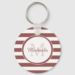 Smart Marsala Red Monogram Even Stripes and Name Key Ring
