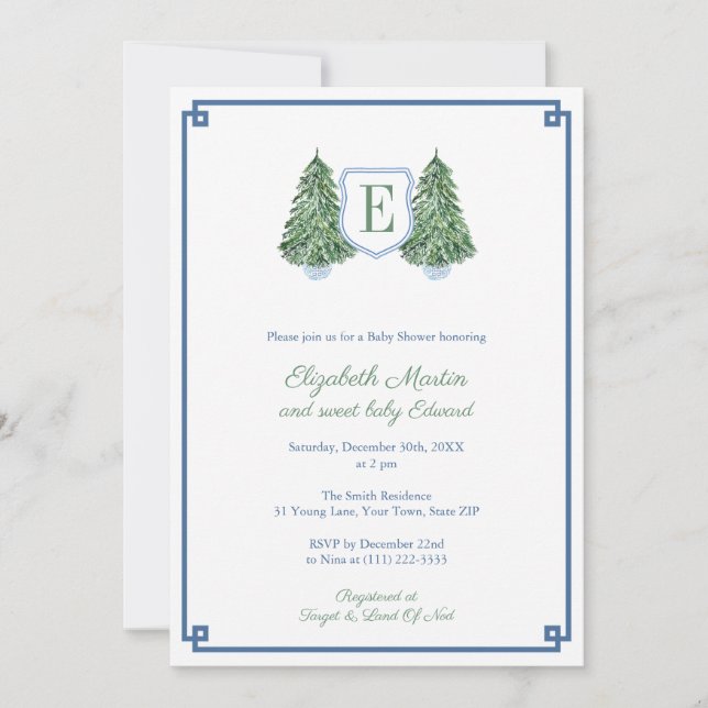 Smart Monogram Winter Boy Baby Shower Party Invitation (Front)