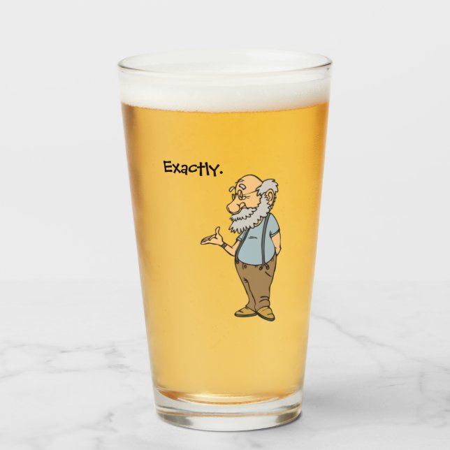 Smart Old Man Cartoon, Funny Elderly Wisdom Glass (Front Filled)