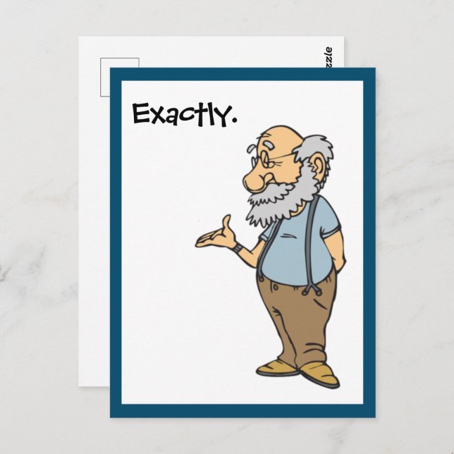 Smart Old Man Cartoon, Funny Elderly Wisdom Postcard (Front/Back)