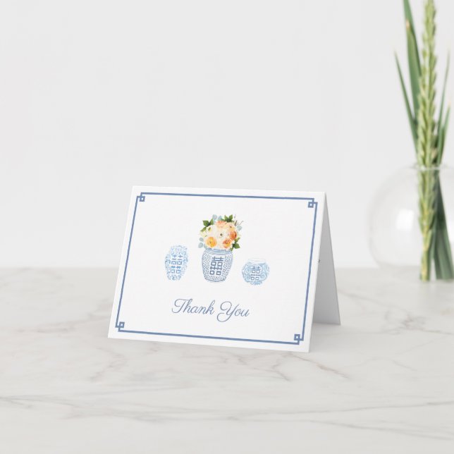 Smart Orange White Roses Ginger Jar Bridal Shower  Thank You Card (Front)
