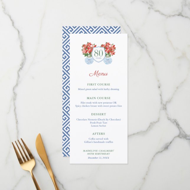 Smart Poinsettia Holidays Milestone Birthday Party Menu (Front/Back In Situ)