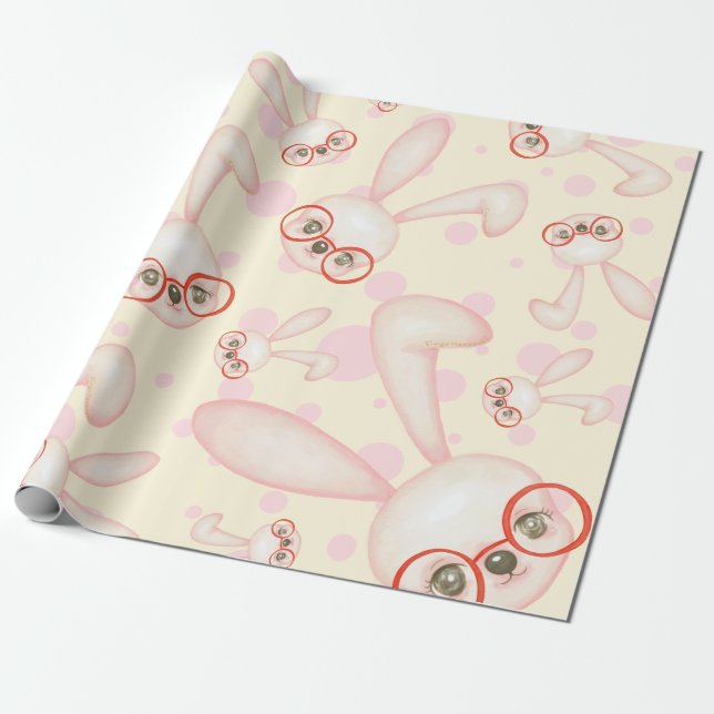 Smart Rabbit Girl Pattern Wrapping Paper (Unrolled)