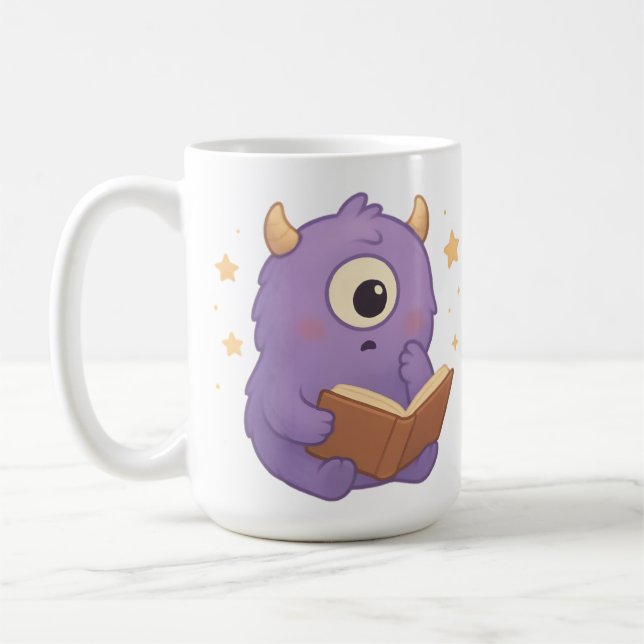 Smart Reading Monster Kids Mug — Purple Study (Left)