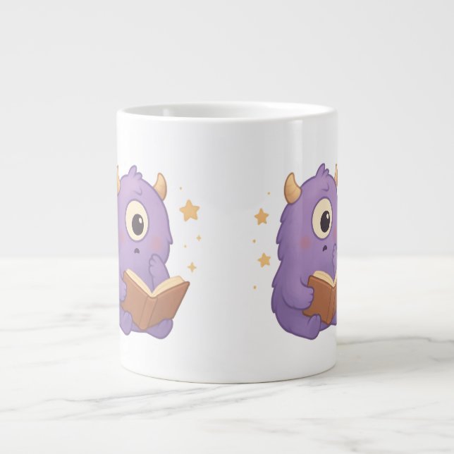 Smart Reading Monster Kids Mug — Purple Study (Front)