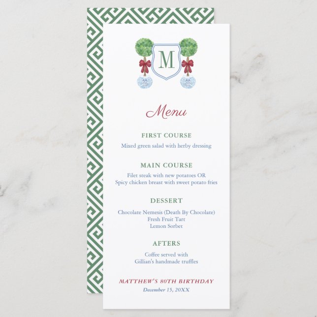 Smart Red And Green Family Christmas Holiday Party Menu (Front/Back)