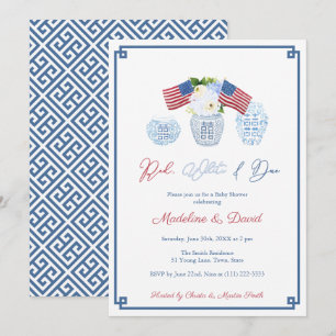 Smart Red White Due Chinoiserie Baby Shower Party Invitation