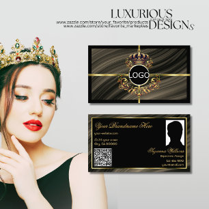 Smart Royal Brown Gold Crown Logo Photo QR Code Business Card