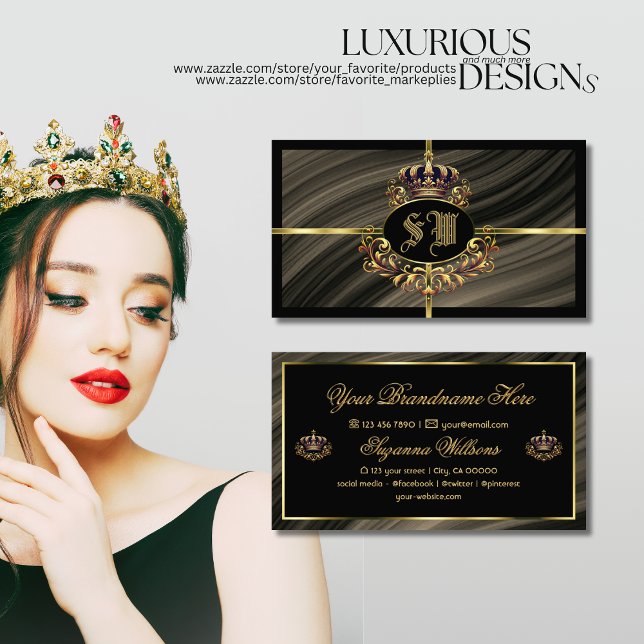  Smart Royal Brown Gold Crown with Monogram Noble Business Card (Creator Uploaded)