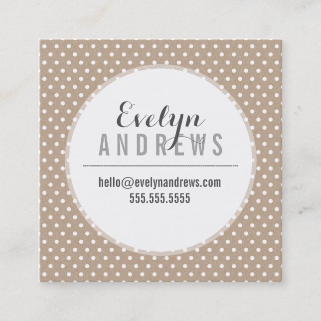 SMART SIMPLE SPOT mini polka dot eco kraft white Square Business Card (Front)