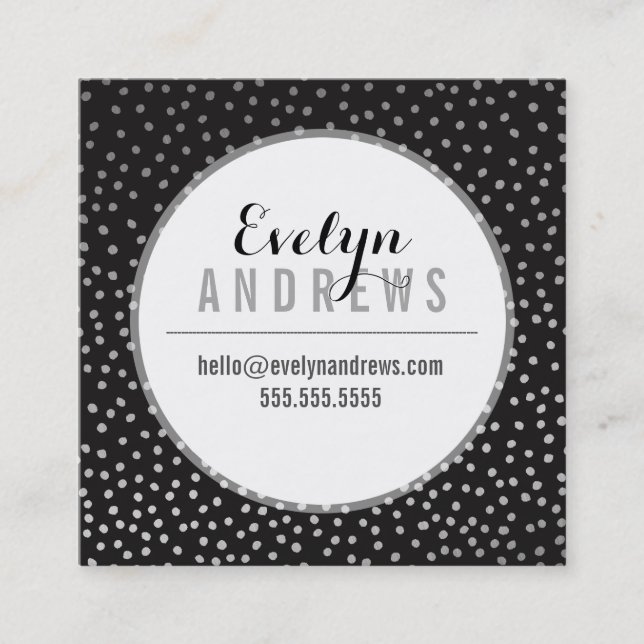 SMART SIMPLE SPOT mini polka dot silver black Square Business Card (Front)