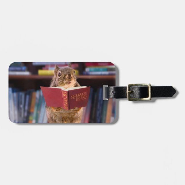 Smart Squirrel Reading a Dictionary Luggage Tag (Front Horizontal)