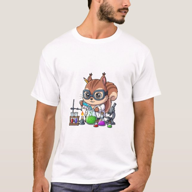 Smart Squirrel Scientist Conducting Chemistry T-Shirt (Front)