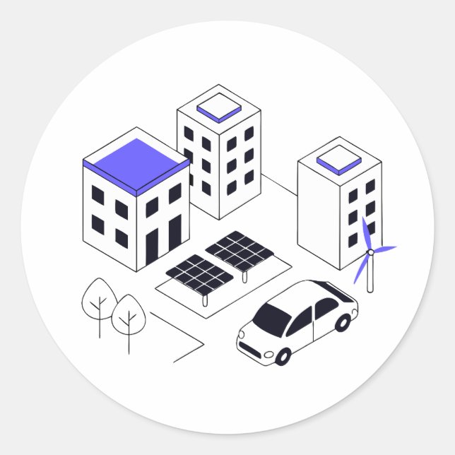 smart sustainable city, showcasing rooftops  classic round sticker (Front)